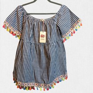 Entro Striped Top with Tassel Detail